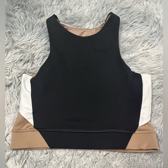 H&M High Neck Black White Tan Sports Bra Size S - Picture 1 of 6